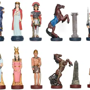 Rom und Ägypten III Schachbrett aus Ulmen- und Heidekrautholz & handbemaltes Schachspiel aus Zinn – Bild 5
