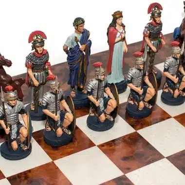 Rom und Ägypten III Schachbrett aus Ulmen- und Heidekrautholz & handbemaltes Schachspiel aus Zinn – Bild 3