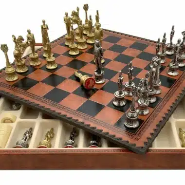 Set Napoleon II Kunstlederschachbrett & Schachspiel aus Massivmetall