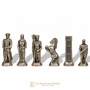 Silberne Figuren Römer vs Barbaren III, Dame, König, Springer und Turm aus massivem Metall