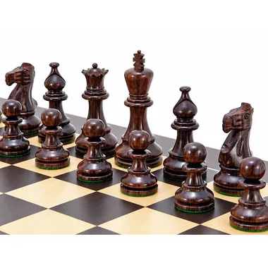 Set "Atlantic" Schachbrett aus Wenge und Schachspiel aus vergoldetem Rosenholz