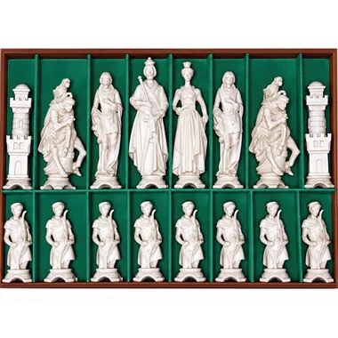 Detailansicht der geschnitzten Renaissance-Figuren, Könige und Bauern