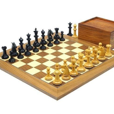 Set "The Bath" Schachbrett aus Ahorn- und Walnussholz & Schachspiel aus Ebenholz