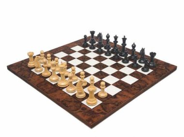 Set "Ebène Luxe" Schachbrett aus dunklem Walnussholz & Schachspiel aus massivem Ebenholz