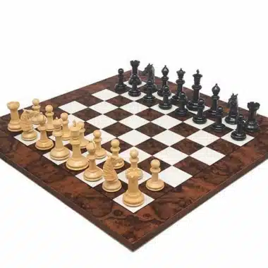 Set "Ebène Luxe" Schachbrett aus dunklem Walnussholz & Schachspiel aus massivem Ebenholz