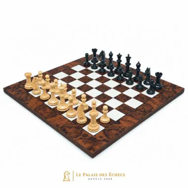 Set "Ebène Luxe" Schachbrett aus dunklem Walnussholz & Schachspiel aus massivem Ebenholz