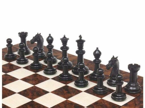 Set "Ebène Luxe" Schachbrett aus dunklem Walnussholz & Schachspiel aus massivem Ebenholz