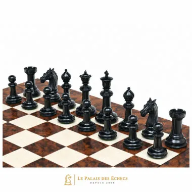 Set "Ebène Luxe" Schachbrett aus dunklem Walnussholz & Schachspiel aus massivem Ebenholz