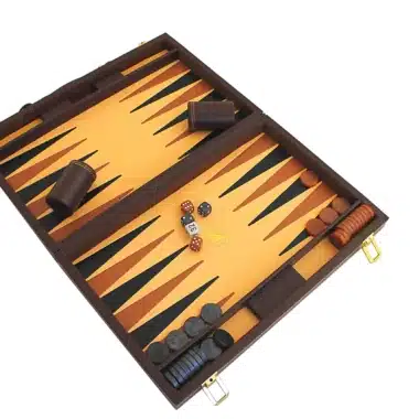 Backgammon aus braunem italienischem Kunstleder für die Reise Zusammenklappbar und magnetisch