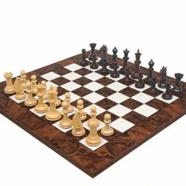 Set "Bois de Rose Luxe" Schachbrett aus dunklem Walnussholz & Schachspiel aus massivem Rosenholz