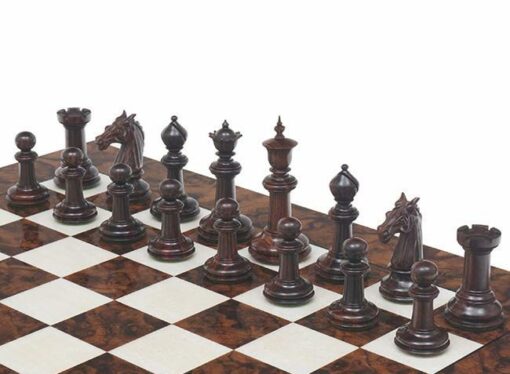 Set "Bois de Rose Luxe" Schachbrett aus dunklem Walnussholz & Schachspiel aus massivem Rosenholz