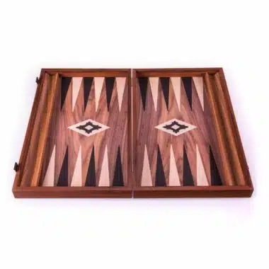 Backgammon Schichtholz Nussbaum mit seitlichen Stützen