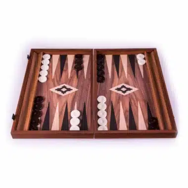 Alternative view of Backgammon Schichtholz Nussbaum mit seitlichen Stützen