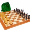 Set "Conquête" Schachbrett aus Ahorn und Mahagoni, Schachspiel aus Buchsbaumholz & Aufbewahrungstasche