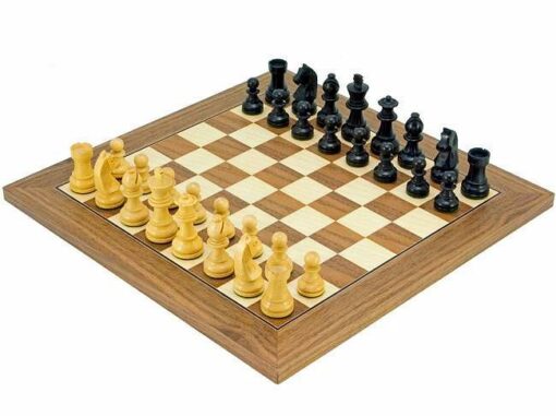 Deluxe Small"-Set Schachbrett aus Walnussholz & Schachspiel aus ebonisiertem Buchsbaumholz