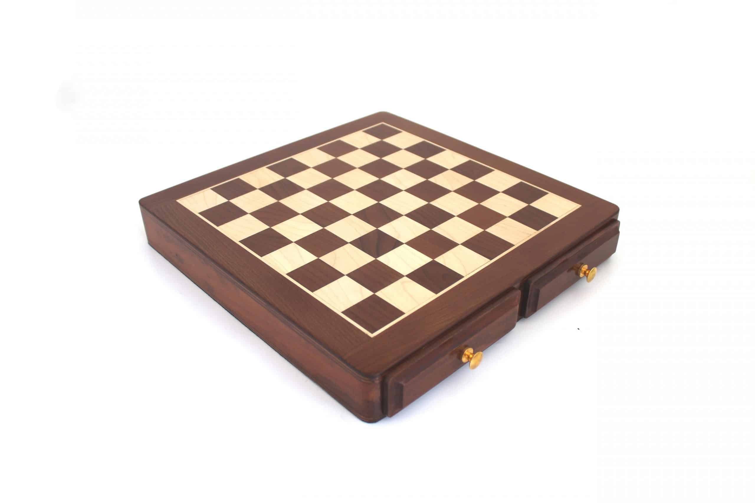 Schachbrett aus goldenem Rosenholz und Ahorn mit doppeltem Stauraum