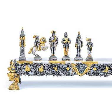 Alternative view of Gulliver und die Lilliputaner II Schachbrett und Schachspiel aus Bronze, Onyx und 24 Karat Gold