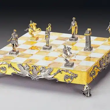 Römisches Empire Schachbrett-Set und Schachspiel aus Bronze, Onyx und 24 Karat Gold