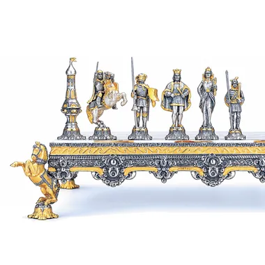 Alternative view of Set Mittelalter Schachbrett und Schachspiel aus Bronze, Onyx und 24 Karat Gold