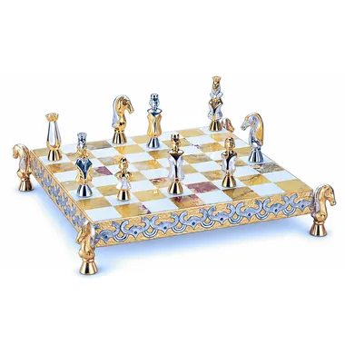 Set Die Mauren in Spanien 8. Jahrhundert Schachbrett und Schachspiel aus Bronze, Onyx und 24 Karat Gold