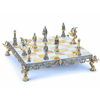 Renaissance Florentin Set des 15. Jahrhunderts Schachbrett und Schachspiel aus Bronze, Onyx und 24 Karat Gold