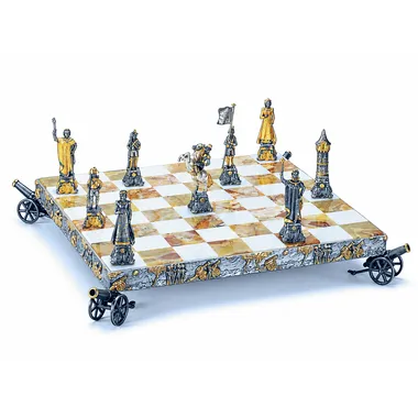 Napoleon Bonaparte Schachbrett und Schachspiel aus Bronze, Onyx und 24 Karat Gold