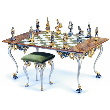 XL-Set Louis XIV der Sonnenkönig Rechteckiges Schachbrett und Schachspiel aus Bronze, Onyx und 24 Karat Gold