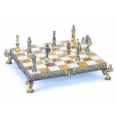 Set Heinrich II. von England Schachbrett und Schachspiel aus Bronze, Onyx und 24 Karat Gold