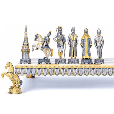 Alternative view of Set „Nikolaus II. der letzte Zar Russlands“ Schachbrett und Schachspiel aus Bronze, Onyx und 24 Karat Gold