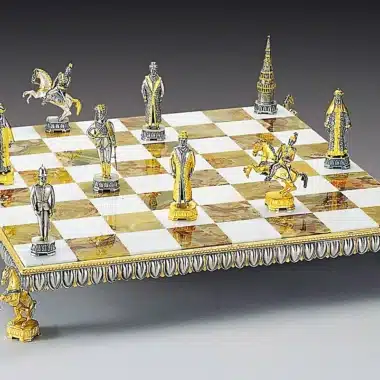 Set Nicolas II der letzte Zar von Russland Schachbrett und Schachspiel aus Bronze, Onyx und 24 Karat Gold