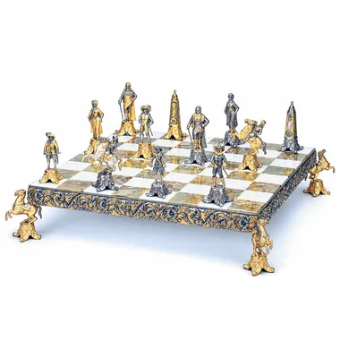 Set Louis XIV der Sonnenkönig II Schachbrett und Schachspiel aus Bronze, Onyx und 24-Karat-Gold