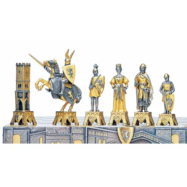 Alternative view of Set "Venetian Mittelalter" Quadratisches Schachbrett und Schachspiel aus Bronze, Onyx und 24 Karat Gold
