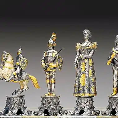 Figuren Medicis vs Pazzi aus Bronze und 24-karätigem Gold, Reiter, Soldat und Damen