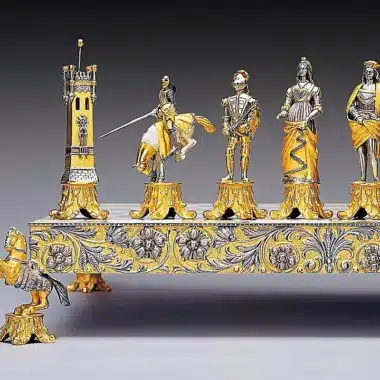 Medici Vs Pazzi Schachbrett und Schachspiel aus Bronze, Onyx und 24 Karat Gold – Bild 2
