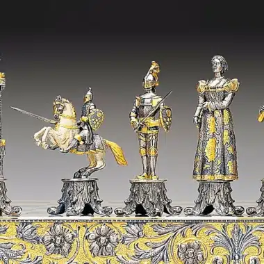 Medici Vs Pazzi Schachbrett und Schachspiel aus Bronze, Onyx und 24 Karat Gold – Bild 3