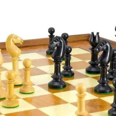 Detailansicht der schwarzen und hellen Springer und Bauern gegenüberstehend