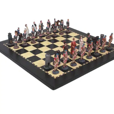 Set Trojanische Schlacht Schachbrett aus Holz und Schachspiel aus Zinn
