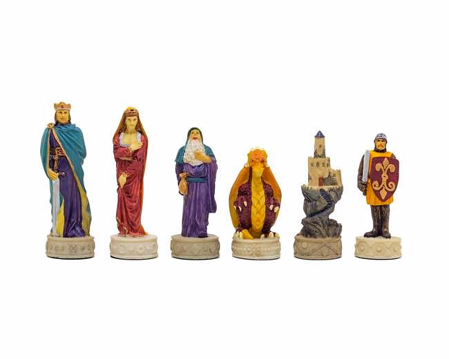 Medieval VII Schachset aus Rosenholz mit Aufbewahrungsschublade & handbemaltem Schachspiel aus Harz – Bild 4