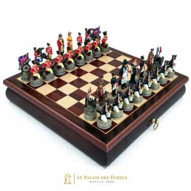 Schachset Bataille de Waterloo II auf Schachbrett aus Rosenholz mit Schublade