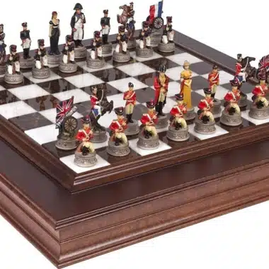 Set Schlacht von Waterloo 1 Schachbrett aus Holz und Marmor und handgemaltes Schachspiel