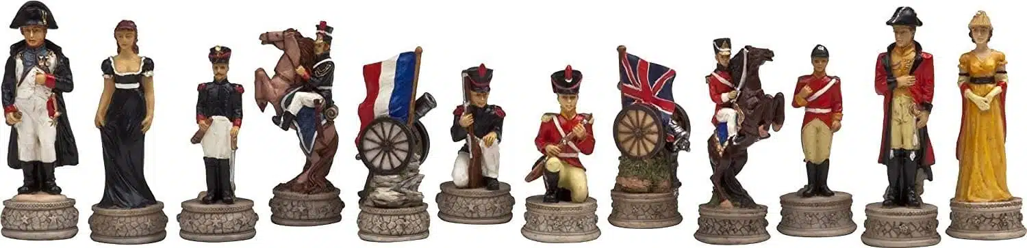Historisches Schachset Schlacht von Waterloo mit Schachbrett aus Rosenholz und Stauraum – Bild 8