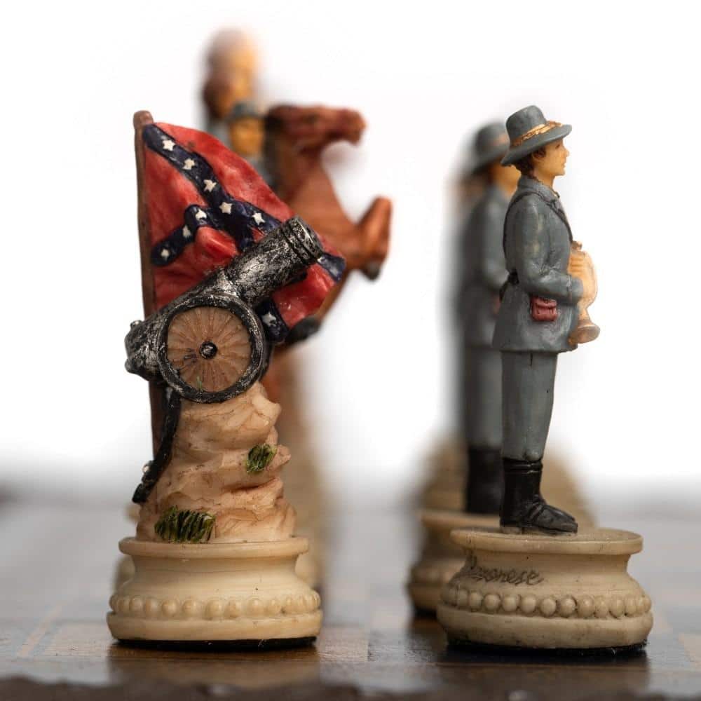 Konföderiertenkrieg Schachbrettset aus Kunstleder & Handbemaltes Schachspiel aus Harz – Bild 4