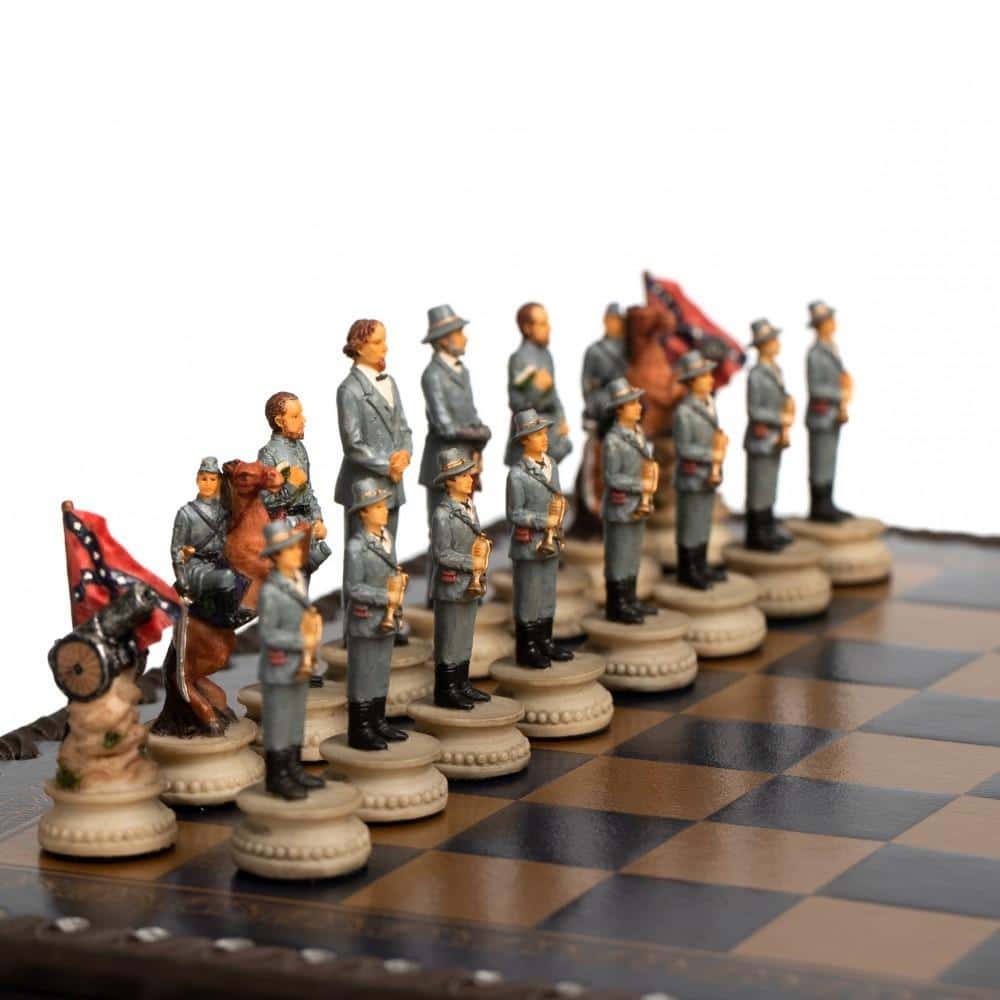 Konföderiertenkrieg Schachbrettset aus Kunstleder & Handbemaltes Schachspiel aus Harz – Bild 2
