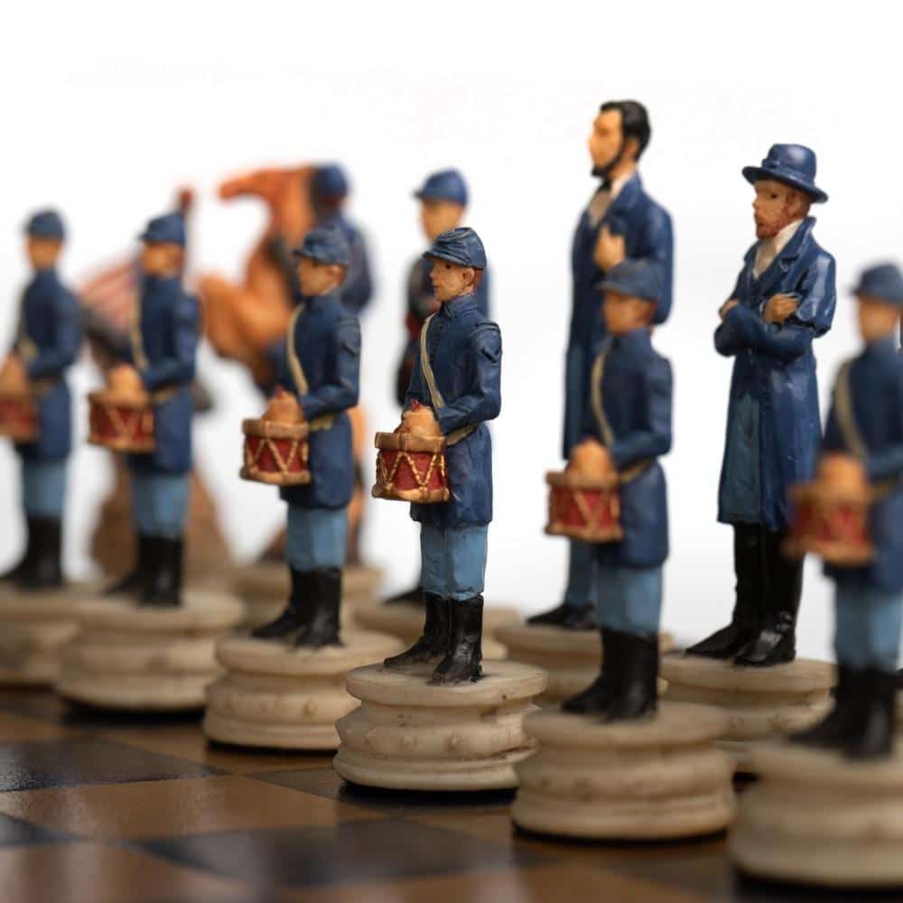 Konföderiertenkrieg Schachbrettset aus Kunstleder & Handbemaltes Schachspiel aus Harz – Bild 5