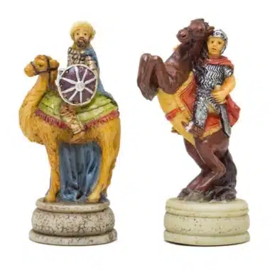 Kamelreiter und gepanzerter Ritter einander gegenüber