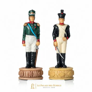 Schachfiguren Napoléon Russlandfeldzug, zwei Offiziere als detaillierte Läufer