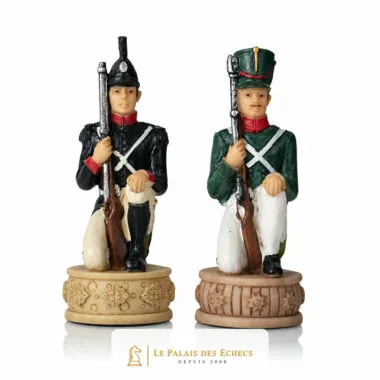 Schachfiguren Napoléon Russlandfeldzug, zwei Musketiersoldaten als Bauern