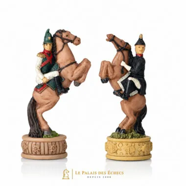 Springer Napoléon Russlandfeldzug, Resinfiguren aufbäumend auf bemalten Sockeln