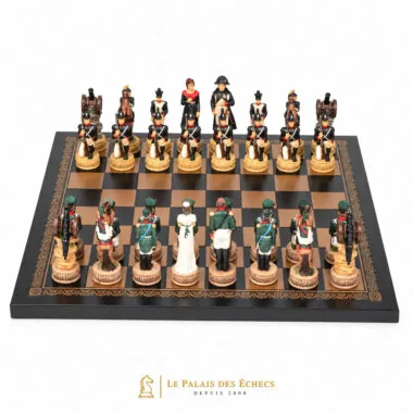 Schachspiel Napoleon Russlandfeldzug II auf schwarzem Kunstleder-Schachbrett