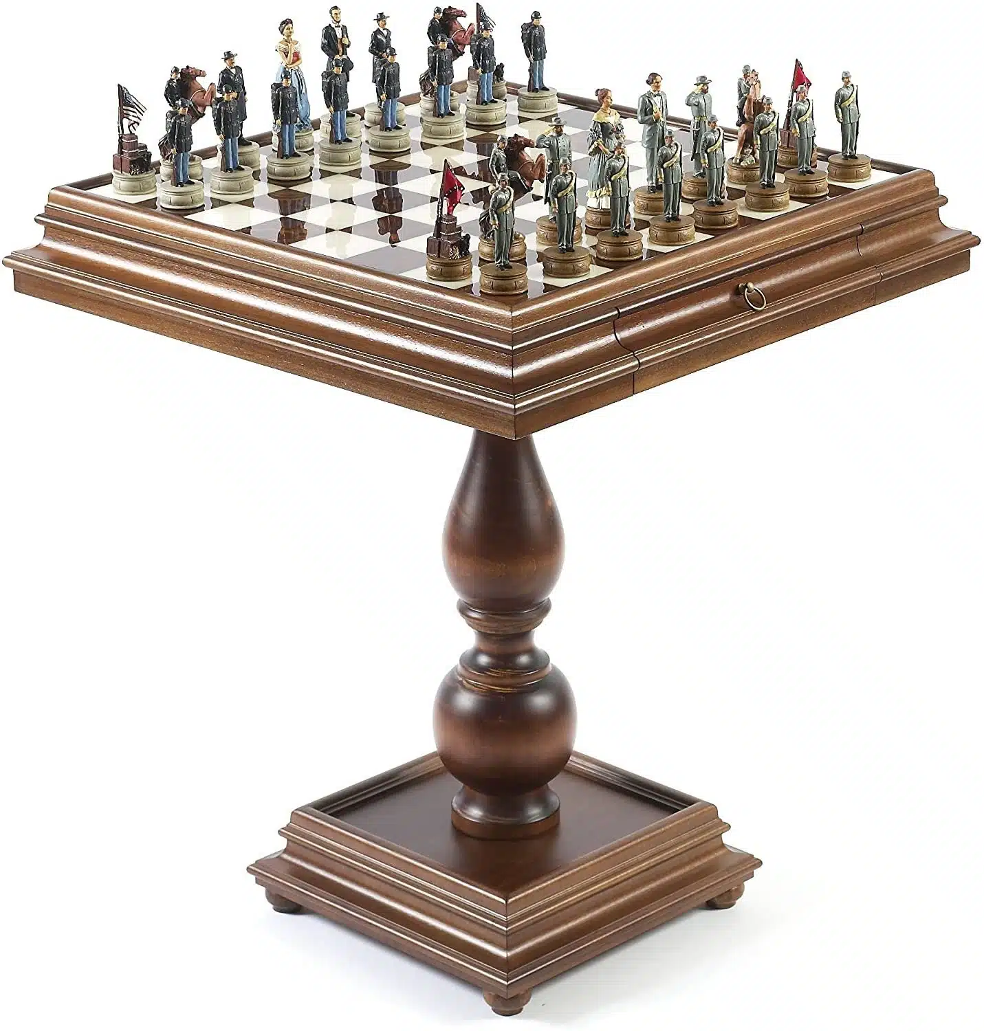 Sezessionskrieg Set Holz- und Marmortisch und Schachfiguren Sezessionskrieg